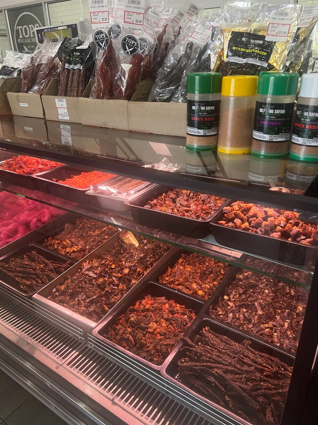 Packed Biltong Safari products and counter biltong display